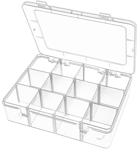 DARUITE Scatole Plastica Organizer, 12 Grids Scatola con Scomparti, Organizer per Gioielli,Trasparente per Perline,Orecchini,Attrezzi da Pesca,Piccoli Accessori