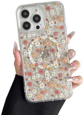 RALEAVO Coque pour iPhone 16, [Compatible avec Magsafe] Magnétique Protection Antichoc Coque avec Motif Floral, Silicone Clair Anti-Jaune Coque pour iPhone 16-Fleur Jaune