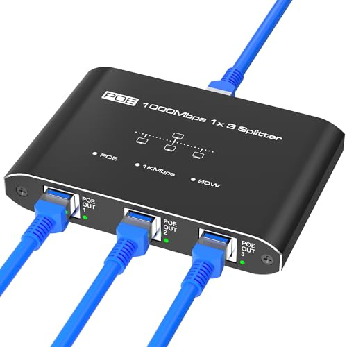 PoE Switch 1 in 3 Out, 3 Port Gigabit PoE Splitter, IEEE 802.3at/af Compliant, 30W per Port Power Over Ethernet Hub for IP Cameras/Access Points/VoIP Phones (328 Ft), Network for Cat5e/6/7/8 Cable