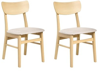 Set of 2 Dining Chairs Light Grey Fabric Seat Light Brown Frame Light Beig Anoka