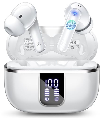 W70 Pro Bluetooth Kopfhörer In-Ear, Bluetooth 5.4 Wireless Earbuds mit HiFi-Sound, Sport Ohrhörer mit 4 Mik ENC für klare Anrufe, 46H Akkulaufzeit, LED-Anzeige, IPX7 Wasserdicht, iOS Android. Weiß