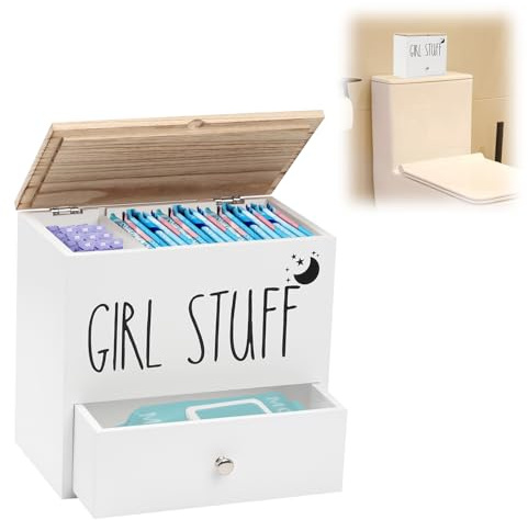 Ruaizel Binden Aufbewahrung Badezimmer, Tampon Aufbewahrungsbox 2 Fächer mit Deckel und Schublade, Tamponhalter für Badezimmer, Bad Organizer Tampon für Mädchen, Frauen, Damen (Weiß B)