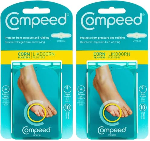 Compeed® - 10 Pansements Hydrocolloïde - Cors aux pieds - Traitement des Cors - Moyen Format : 6,0 x 1,75 cm (Lot de 2)