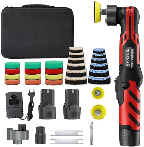 Mini lucidatrice a batteria, 1/1,5/2 pollici con 11 velocità, 2 batterie da 2,3 Ah e caricabatterie, per la lucidatura dei dettagli dell'auto, la vernice e i cerchioni – 2500 – 6000 giri/min, leggera