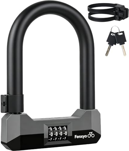 Fenxyo Bike Lock, Heavy Duty Resettable Combination Bike U Lock for Bicycle | 18mm Anti-Theft Bike Locks with Mounting Bracket & Key, Anti-Theft Weatherproof U Lock For Road, Mountain & Folding Bike