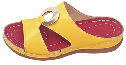 Sandale Orthopédique Femme Nu Pied Confortable Chaussons de Plage à Talons Inclinés Pour Femmes Pantoufles Creuses Décontractées Chaussures à Semelle Sandals Plateforme Femme Été (Yellow 40)