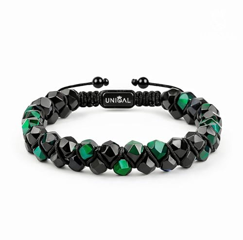 UNIQAL | Herren Armband Naturstein 6mm facettierte Perlen | Turmalin Rauchquarz Lapislazuli Tigerauge | Verstellbar | Verschiedene Modelle & Farben | Geschenk Schmuck