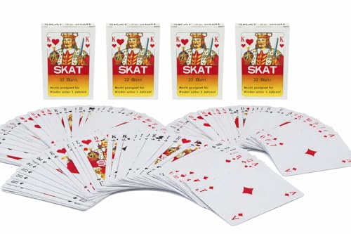 STUWU Skatkarten 4er Set – 4X 32 Blatt Spielkarten – Französisches Blatt – Klassisches Skat Kartenspiel – Vorteilspack für Familie & Vielspieler