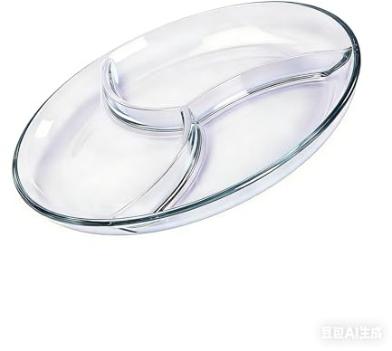 Set of 2 Clear Glass Dinner Plates, 3 Sections, Microwave & Dishwasher Safe, Reusable Portion Control Trays for Meal Prep, Salad, Parties, Adults & Kids