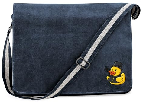Huuraa Umhängetasche Quietscheente Schornsteinfeger Gummiente Kaminfeger 14 Liter Vintage Navy Canvas Laptoptasche Geschenkidee