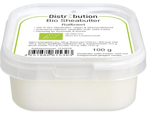 Bio Sheabutter raffiniert 100g | 100% rein, geruchsneutral, für Hautpflege & Haarpflege, DIY Kosmetik & Lebensmittel, vegan, ohne Zusatzstoffe, EU-Bio