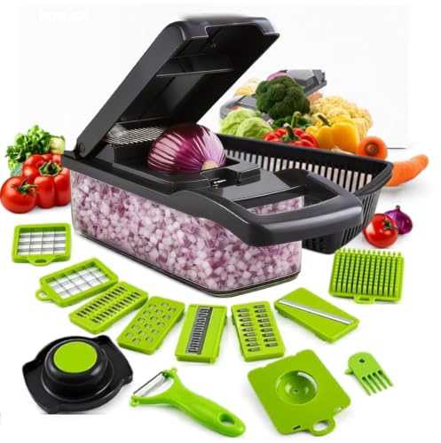 14-in-1 Vegetable Chopper with Container & Dicer | Onion & Salad Chopper, Mandoline Slicer, Cheese Grater & Veg Cutter | Kitchen Gadgets 2026