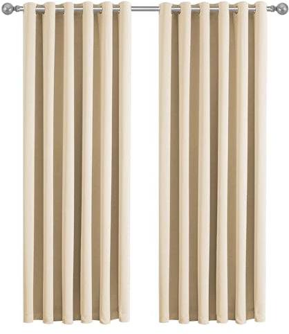 Imperial Rooms Eyelet Blackout Curtains for Living Room 90x90 Inch Cream Curtains for Bedroom Energy Saving Thermal Curtain 2 Panels with Tiebacks
