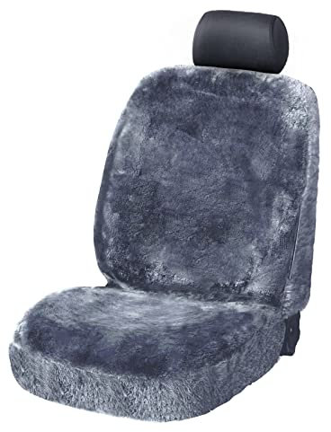 eSituro praktisch Lammfellbezug Sitzbezug Sitzbezüge für Auto aus echtem Lammfell Silber