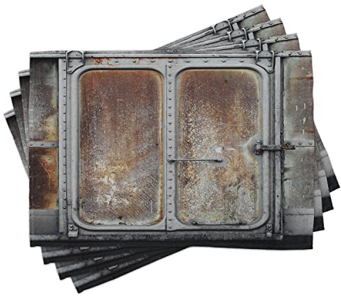 ABAKUHAUS Industriel Lot de Sets de Table en 4 pièces, Locomotive de Train électrique, Tissu Lavable pour Salle à Manger et Cuisine, 30 cm x 45 cm, Gris Brun