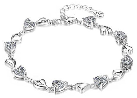 Kaguyo Silberarmbänder für Frauen - 925 Silber Weiß Zirkonia Herzform verstellbares Infinity-Kristallarmband für Frauen und Mädchen - Freundschafts-Geburtstagsgeschenk (weiß)