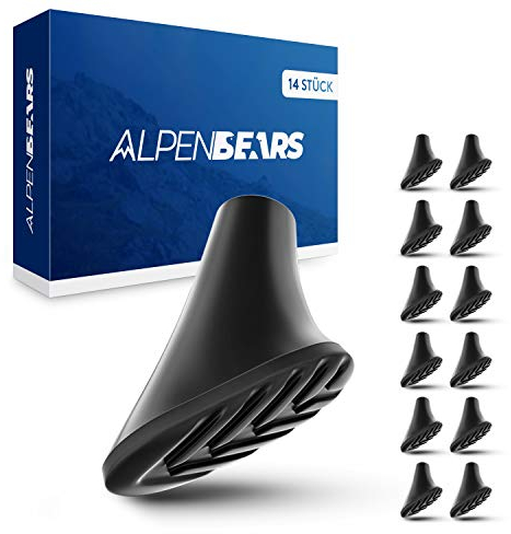 Alpen Bears Tacos de Goma para Bastones de Trekking - Puntas Bastones Marcha Nordica - 14 pcs de Topes de Goma para Bastones de Senderismo Todo Tipo de Terreno - Repuestos Bastones Trekking