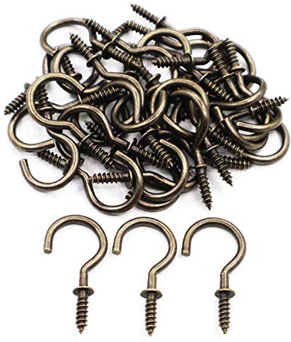 IDEALSV Antique Brass Ceiling Hooks 7/8'' Vintage Bronze Cup Hook Screw-in Light Hooks (40 Pack)
