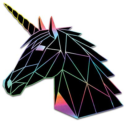 2 x Polygon Tier Sticker Hologramm Aufkleber Tiere Origami Design Geometrisch Selbstklebend Kunst für Auto Motorrad Laptop Kühlschrank Wand Dekor R117 (Einhorn)