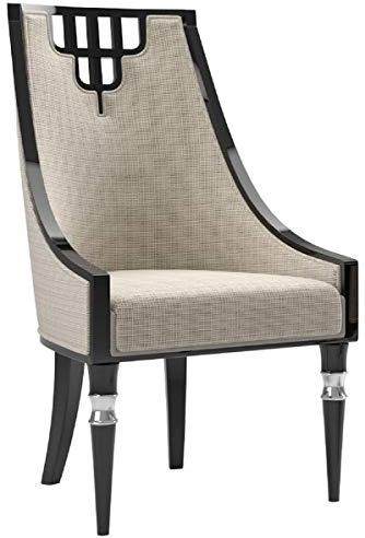 Casa Padrino Luxus Art Deco Esszimmerstuhl Beige/Schwarz/Silber - Handgefertigter Massivholz Küchenstuhl - Edle Art Deco Esszimmer Möbel
