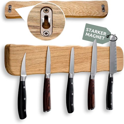 holz4home® Messerblock Magentisch aus Eichenholz I 360° Drehbarer Messerhalter ohne Messer I Stehbare Messerleiste Quadratisch I Küchenhelfer aus Holz