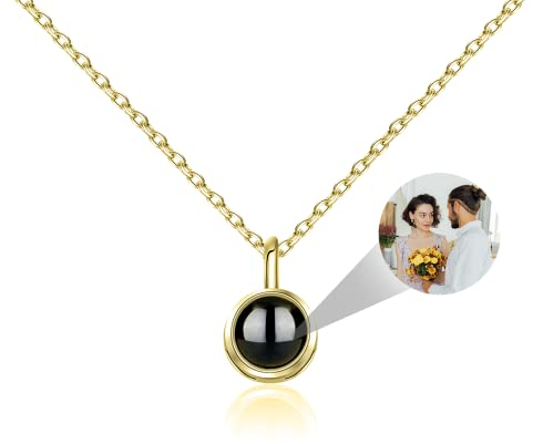 Personalisierte Foto Projektion Halskette 925 Sterling Silber Benutzerdefinierte Projektion Anhänger Kette mit Bild im Stein Inneren Anpassbare Erinnerungsschmuck Geschenke für Frauen Mädchen