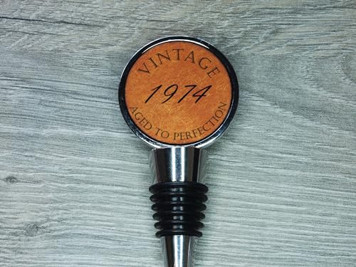 Vintage Aged to Perfection Bottle Stopper, Engraved Leather Funny Birthday Gift (50th Birthday)
