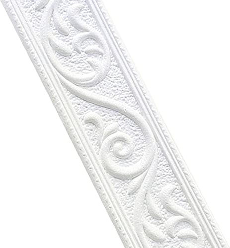 Hoomall Waterproof Wallpaper Border 3D Self Adhesive Trim Line Skirting Decal Removable Room Tiles Sticker for Kitchen Bathroom (White, 230×4.8cm)