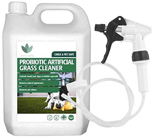 Enviro Works - Artificial Grass Cleaner - 5 Litre - Probiotic Formula - Pet Urine Odour Remover - with Long Hose Trigger, White