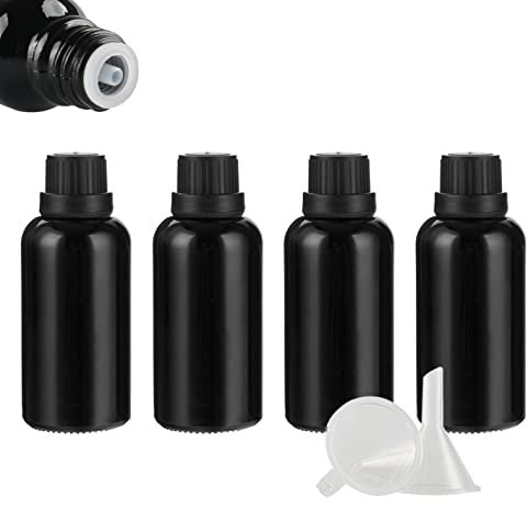 ZEOABSY 4 Stück Leer 30ml Braunglas Flasche mit Tropfmontur Originalitätsverschluss, Tropfflasche Schwarz mit Schwarz Schraubverschluss Glasflaschen für Ätherisches Öle Essenzen Aromatherapie