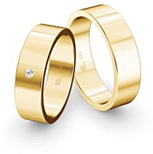 JC Trauringe Gelbgold 333 Paarpreis Eheringe Gold | Verlobungsringe Gold breit 6,0 mm I Partnerringe mit Gravur in edler Schatulle I 2 Hochzeitsringe Herrenring & Damenring mit Stein (Profil 00)