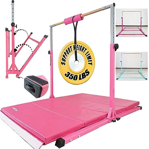 Seliyoo Foldable Gymnastics Bar for Kids Ages 3-20 -Horizontal Bar,Gymnastic Kip Bar-5FT/6FT Length,35 to 59 Height Weight Limit 350 LBS Home Gymnastic Equipment Indoor Outdoor