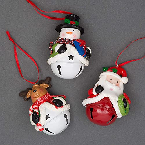 Christmas Tree Hanging Decorations Santa Snowman Reindeer with Jingle Bells Xmas Tree Wall Home Décor Ornaments 12pcs Set