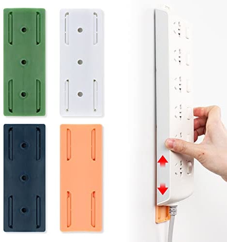 QOPAHI Adhesive Punch-Free Socket Holder, 4PCS Power Strip Holder Desktop Socket Fixer Wall Mount Power Strip Fixator, Plug-in Punch Free Socket Holder for Office, Home, Kitchen, 10×4 cm