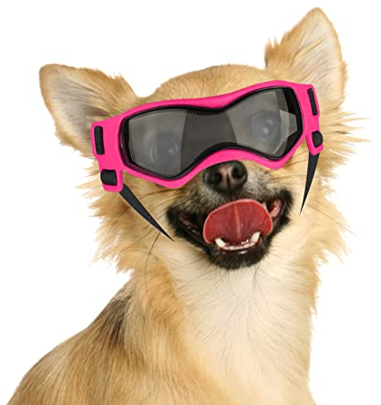 NAMSAN Hundebrille für Kleine Hunde UV-Schutz Hunde Sonnenbrille mit Einstellbar Gummiband Winddichte Hunde Motorradbrille-Rosa