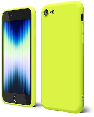 oakxco für iPhone SE 2022/SE 2020/iPhone 8/7 Hülle Silikon Case, Dünn Gummi Gel Original Farbig Schutz Handyhülle, Weich Slim Matt Leicht TPU Stoßfest Kameraschutz Schutzhülle Schale, Neon Gelb