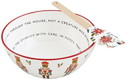 Mud Pie Ensemble casse-noisette, bol 10,2 x 24,5 cm de diamètre | spatule 29,5 cm, blanc