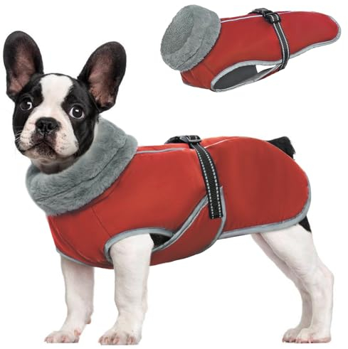 Warmer Hundemantel, Hundewinterjacke für mittelgroße Hunde, Hundeschnee-Mantel, gestepptes Hundemantel-Weste mit Hundegeschirr, Verstellbarer Warmer Hundemantel & Jacke, Hundeschnee-Mantel (Rot, L)