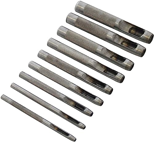 Orbitron Hollow Punch Set (9-Piece) - High Carbon Steel Leather Hole Maker Tool - Heavy Duty Gasket Cutter for Belt, Canvas, Fabric, Plastic, Vinyl, and Card