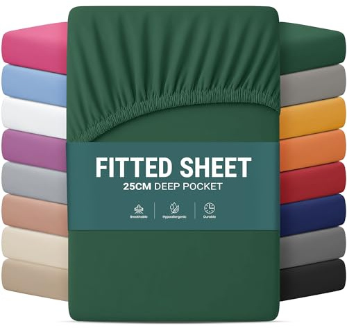 Yorkshire Bedding King Size Fitted Sheets 25 CM Deep Emerald Bed Sheets with Elastic Corners Soft Brushed Microfiber Fabric Breathable Shrinkage & Fade-Resistant Bedsheets