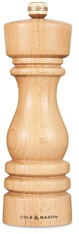 Cole & Mason H233007 London Moulin à poivre en hêtre naturel Precision+ Mécanisme carbone Moulin à poivre avec mouture réglable Bois de hêtre 180 mm Moulin à assaisonnement Garantie à vie