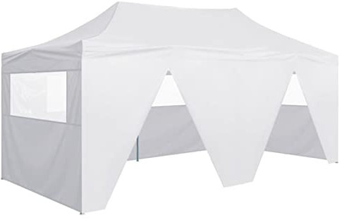 Profi-Partyzelt Faltbar mit 4 Seitenwänden, LAPOOH Party Zelt, Pavillon, Faltpavillon, Garagenzelt, Gartenzelt, 3×6m Stahl Weiß