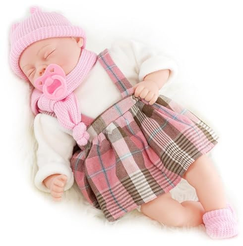 Bibi Doll 18 Bonnie Baby Doll with 16 Baby Sounds – Realistic Newborn Girl with Soft Fabric Body & Vinyl Limbs – Pink Tartan Outfit, Dummy – Dolls for Girls Age 18 Months+