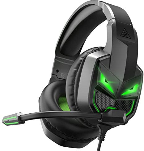 EKSA Fenrir Gaming Headset with Microphone for PS4 PC Xbox one PS5 Switch Laptop, Over ear Headphones Wired with Noise Cancelling Mic, 3.5mm Audio Jack, 50mm Stereo Drivers, Led Light, Black
