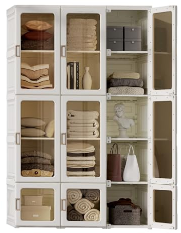 Dripex Kleiderschrank, Schrank 104 x 170 x 50 cm (B x H x T), einfache Montage, Faltbarer Mehrzweckschrank mit magnetische Türen, für Wohnzimmer Schlafzimmer Weiß