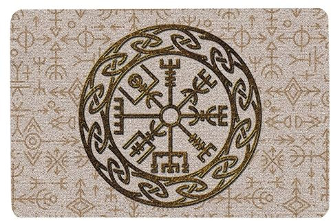 MIAOMANSENSTORE fußmatte innen außen fussmatte Fußmatte, Wikinger, keltischer Goldener Kompass, Vegvisir-Kreis, nordische Runen, beige Willkommens-Fußmatte deko Wohnzimmer