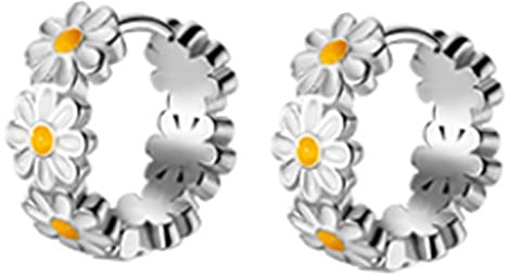FEYLIE Ohrringe, Gänseblümchen-Creolen, kleine Creolen, kleine Gänseblümchen-Ohrringe für Tochter, empfindliches Ohr, Frauen, einfacher Schmuck, Approx.1.4x 0.6cm/0.55x0.23inch, Kupfer