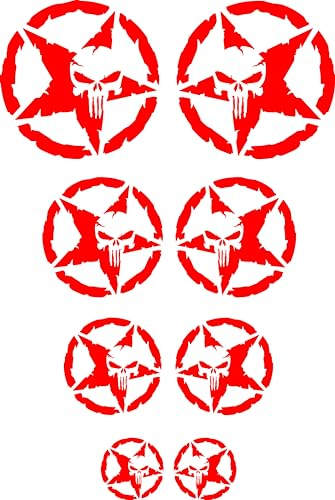 Autoaufkleber Totenschädel Aufkleber Set Motorrad Totenkopf Rund Skull Sticker Motocross 8Stück Schädel (Glanz Rot)