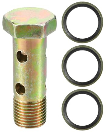VekAuto Double Banjo Bolt Kit, M16x1.5 Length 54mm Metric Thread Turbo Brake Line Fitting Adapter Universal for Car Durable Metal Bronze Tone W/Washers