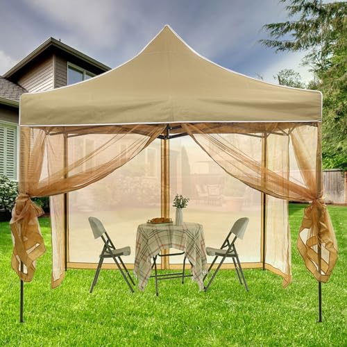 OKYUK Moskitonetz für Pavillon Outdoor,Universal-Ersatz-Moskitonetz-Überdachung 4-teilige Sichtschutzwände mit Reißverschluss für 12' x 12' Pavillon (Nur Moskitonetz)((Neues Khaki, 3.6M*3.6M)